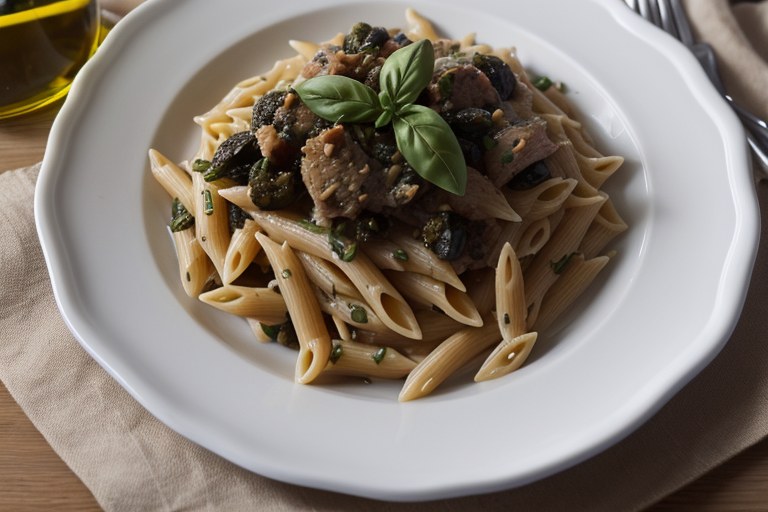 Tapenade chicken pasta with runner beans
